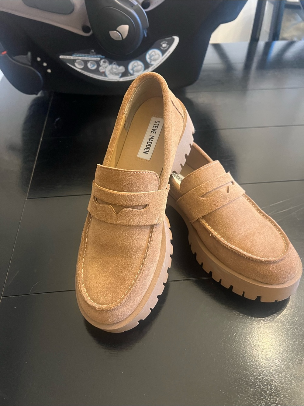 Steve Madden Women's Tan Suede Lug-Sole Penny Loafers